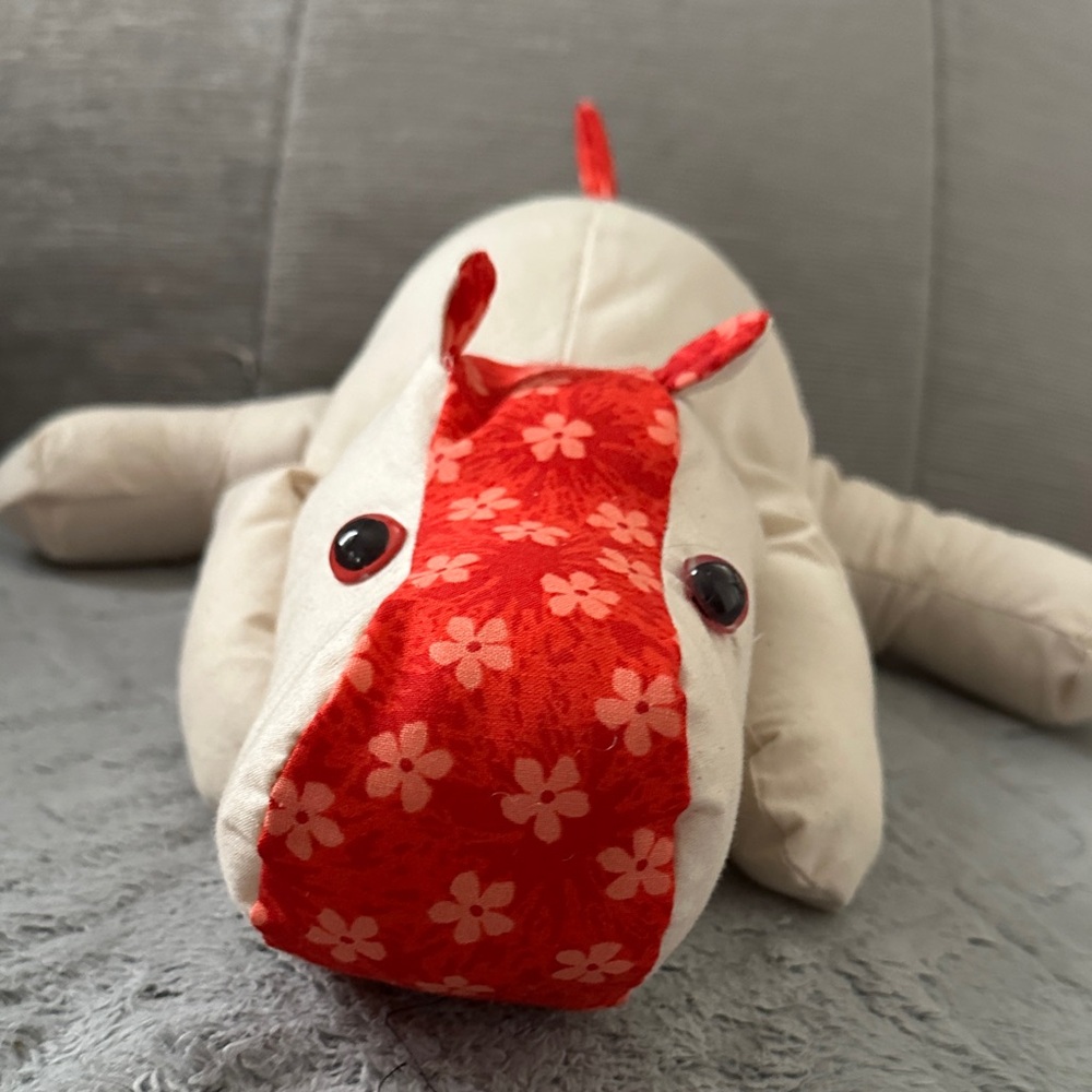 Handmade Red and Cream Plush Hippo Toy